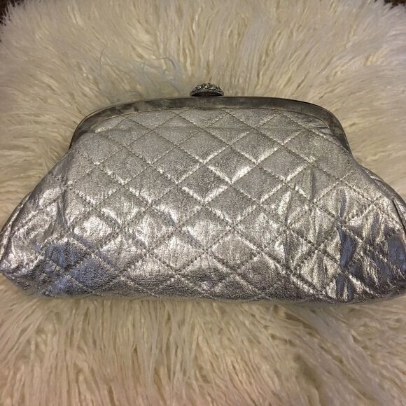 Faux Leather Silver Evening Clutch or Strap Bag - Picture 1 of 4